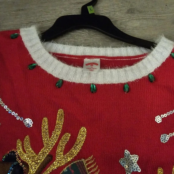 Womens Embellished Red Glitter Sequin Reindeer Christmas UGLY Sweater NWT Sz 1X - Picture 4 of 5